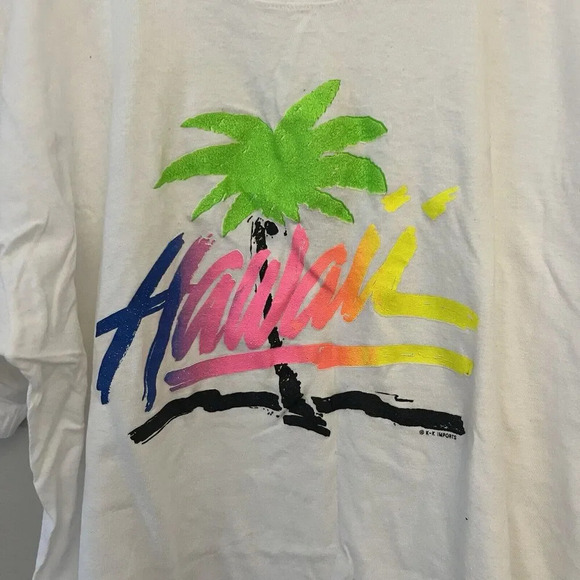 Vintage 80s Hawaii T Shirt Graphic Neon Palm Tree Single Stitch CA Solar T XL - Picture 3 of 8